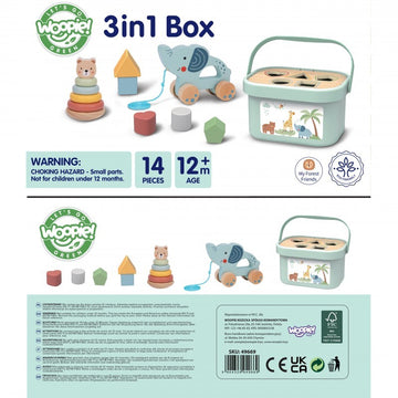 3in1 Toy Box - Sorting Blocks, Stackable Pyramid and Elephant On Wheels — 3