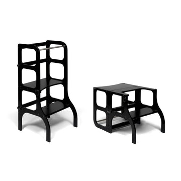 Ette Tete STEP’n’SIT® omvormbare 2-in-1 leertoren en tafel – Zwart met steunpoten – productbeeld 2 — 3