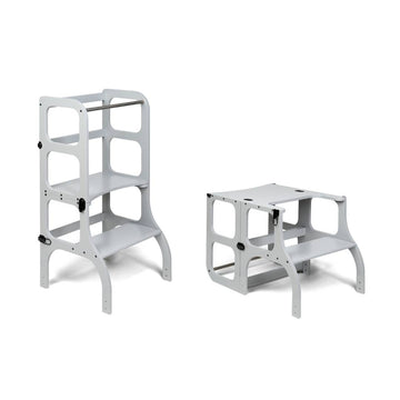 Ette Tete STEP’n’SIT® omvormbare 2-in-1 leertoren en tafel – Grijs met steunpoten – productbeeld 2 — 2