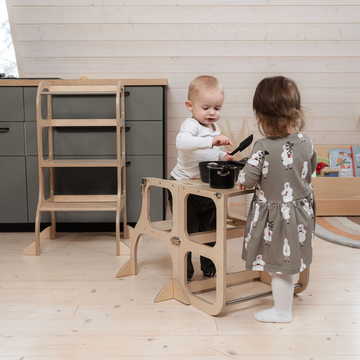 Ette Tete STEP’n’SIT® omvormbare 2-in-1 leertoren en tafel – Naturel hout – productbeeld 11 — 11