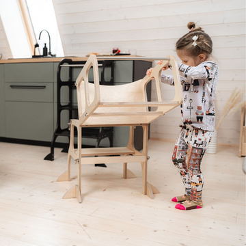 Ette Tete STEP’n’SIT® omvormbare 2-in-1 leertoren en tafel – Naturel hout met steunpoten – productbeeld 6 — 6