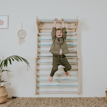 Pikler Triangle Climber with Swedish Wall Add-On (Ages 6m–7y) - Pastel — 3