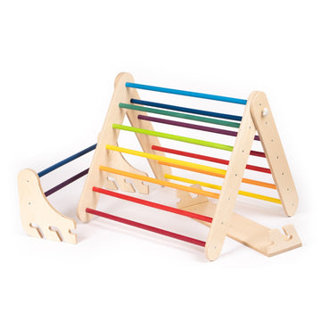 Pikler Triangle Climber with Swedish Wall Add-On (Ages 6m–7y) - Rainbow — 9