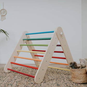Pikler Triangle Climber with Swedish Wall Add-On (Ages 6m–7y) - Rainbow — 2