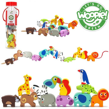 Safari Animal Shaped Wooden Threading Blocks — 8