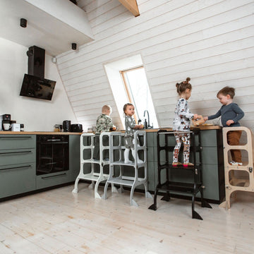 Ette Tete STEP’n’SIT® omvormbare 2-in-1 leertoren en tafel – Grijs met steunpoten – productbeeld 7 — 7