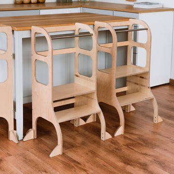 Ette Tete STEP’n’SIT® omvormbare 2-in-1 leertoren en tafel – Naturel hout met steunpoten – productbeeld 11 — 11