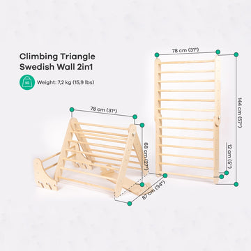 Pikler Triangle Climber with Swedish Wall Add-On (Ages 6m–7y) — 2
