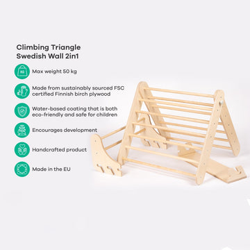 Pikler Triangle Climber with Swedish Wall Add-On (Ages 6m–7y) — 9